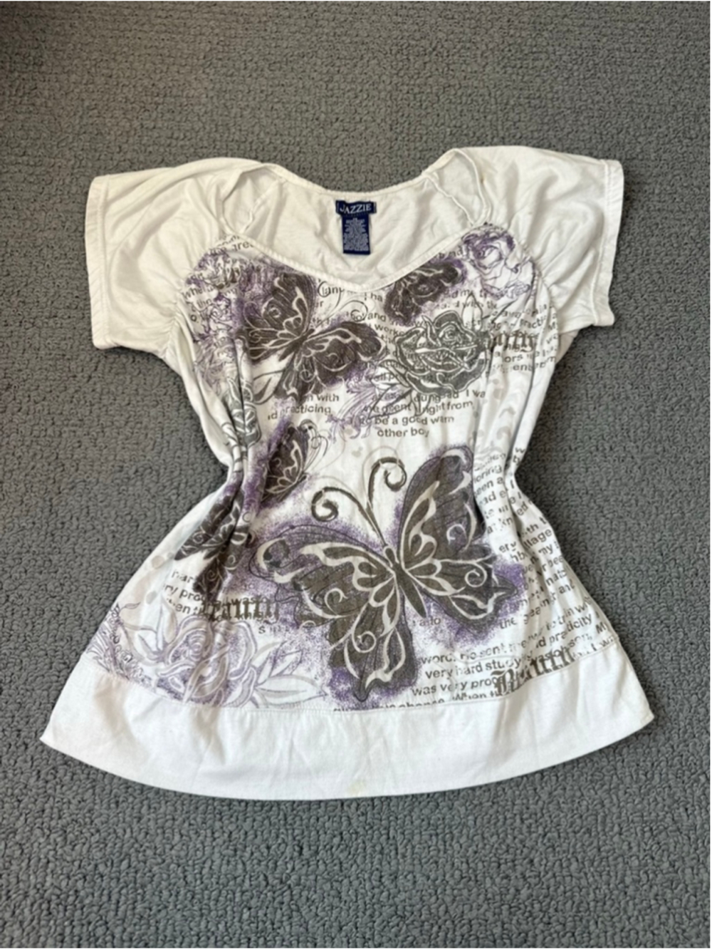 Jazzie Butterfly Graphic Top White Purple Y2K Fairy Grunge Size 2X